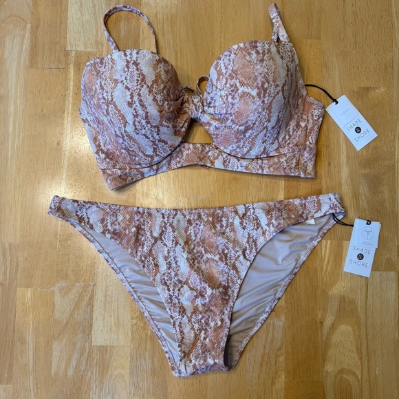 NWT Shade & Shore Shimmery Snake Skin Print Brown and Tan Bikini Set - Picture 13 of 13